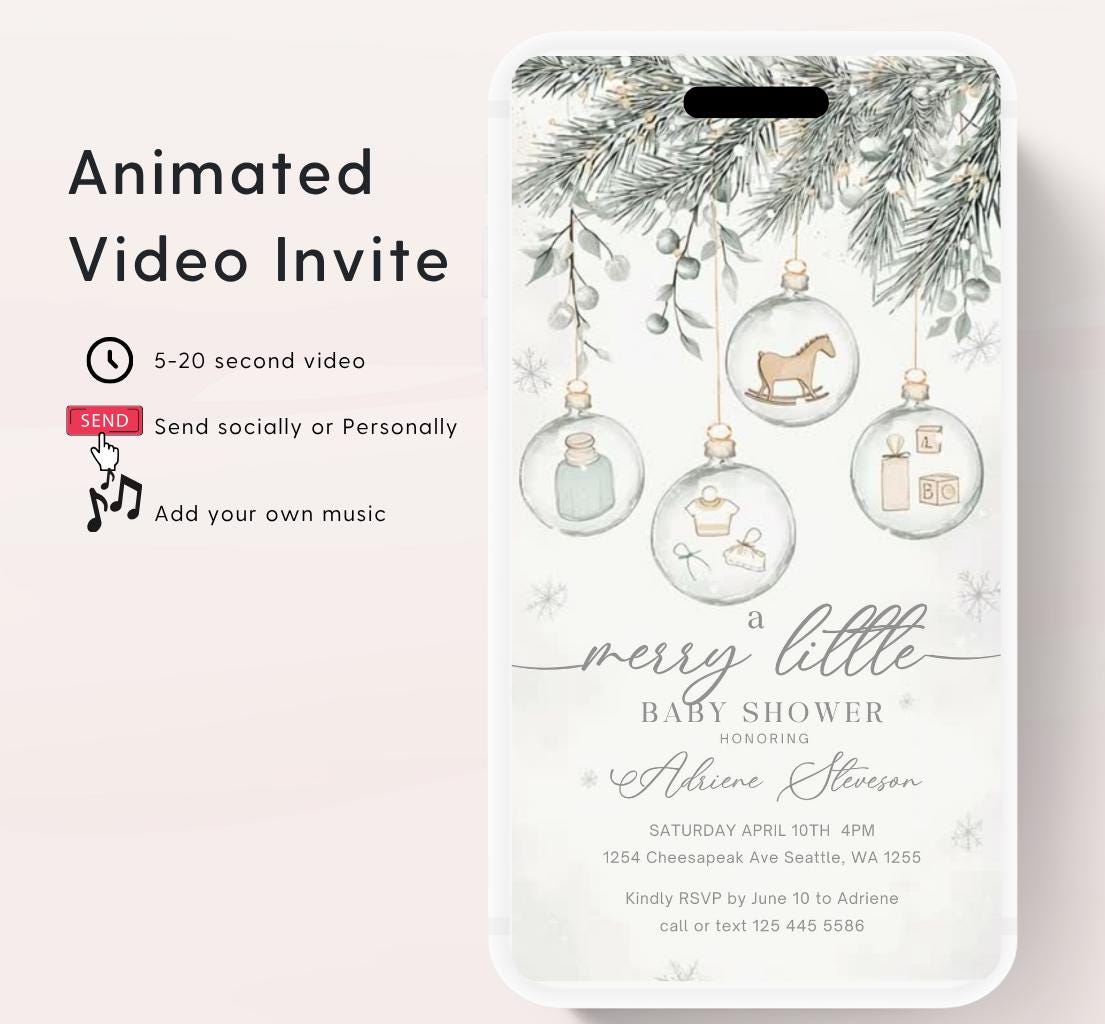 Winter Baby Shower Invitation Video, Merry Little Baby Shower Invite, Christmas baby shower invitation, winter baby invitation-8