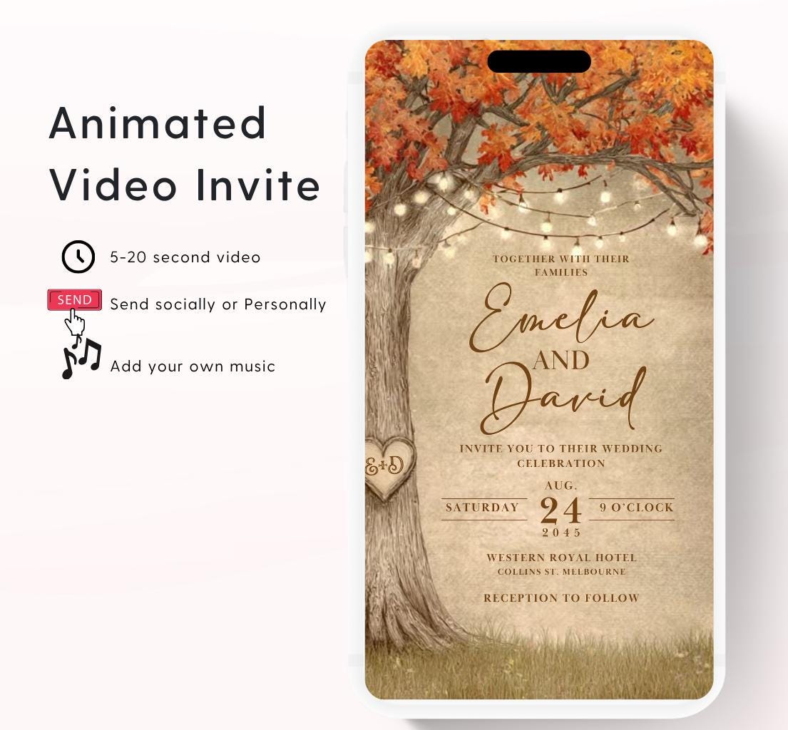 Fall Love Tree Autumn Wedding invitation, Wedding invitation, wedding invitation template, Video Wedding invite, wedding invite-17