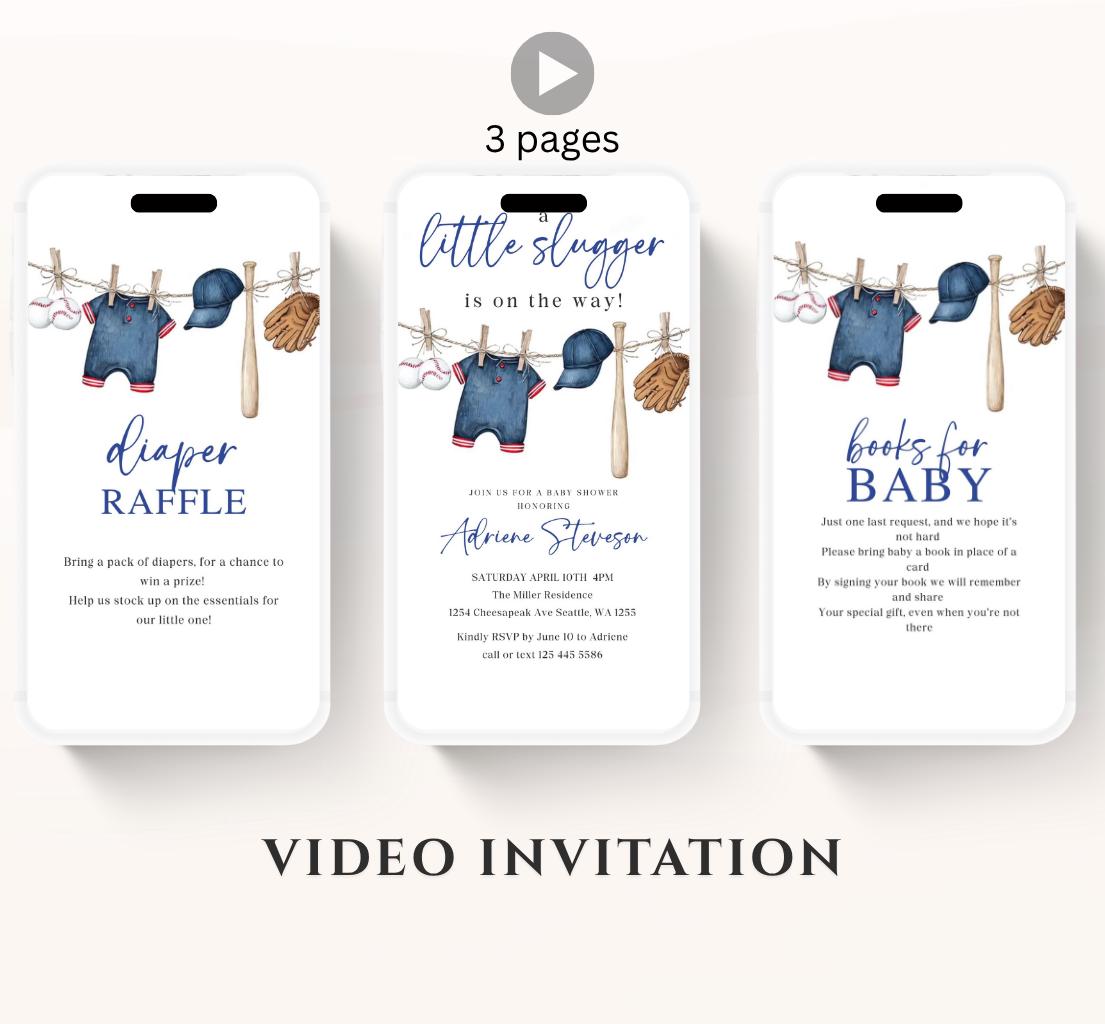 Baseball Baby Shower Invitation, A Little Slugger is on the Way Video invitation, Boy baby shower invitation, sports baseball invite-1