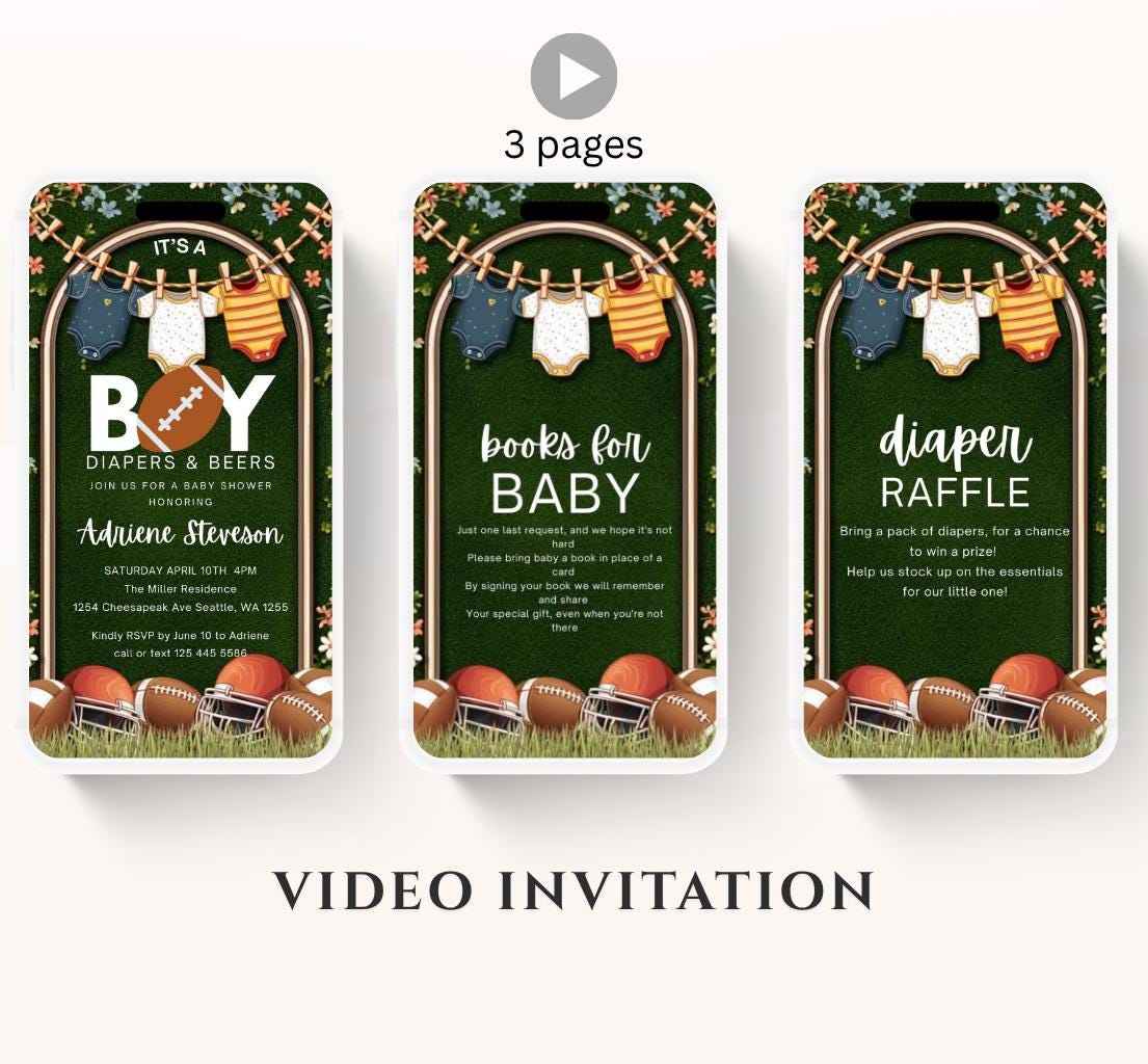 Animated Football Baby Shower Invitation Template, Tailgate DIY Oh Boy Baby Shower Invite, Touchdown Baby Shower, video invitation-1