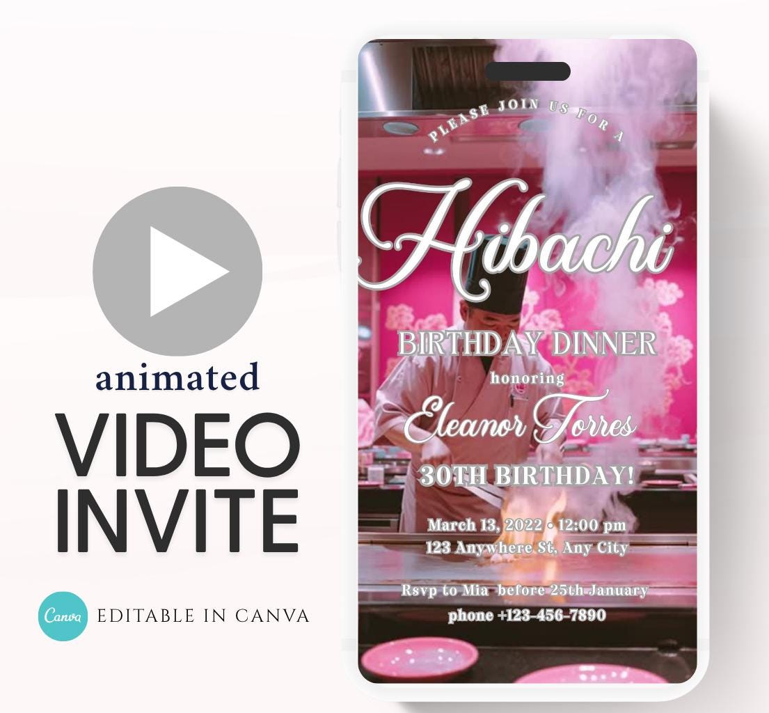 Hibachi Dinner Party Invite Template Invitation Birthday, Graduation, Retirement, Bachelor Celebration Hibachi Animated Invitation-4