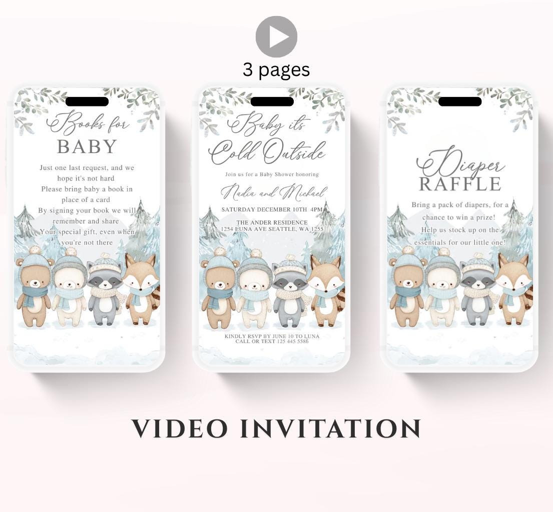 Winter woodland baby shower invitation, Winter baby invitation, Little snowflake, Baby its cold outside, baby shower invitation- Animated 2