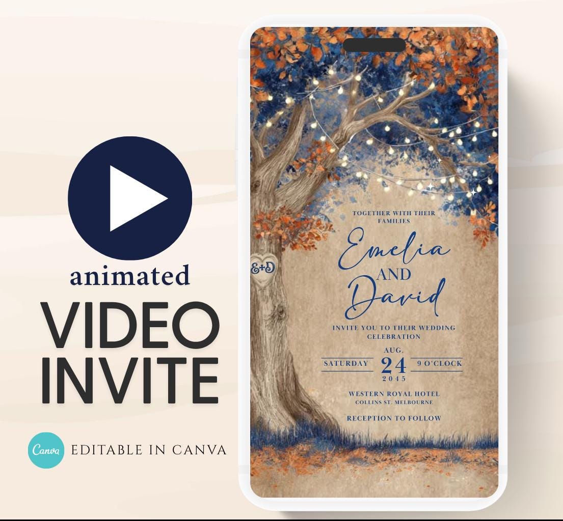 Blue Fall Love Tree Autumn Wedding invitation, Wedding invitation, wedding invitation template, Video Wedding invite, wedding invite-18
