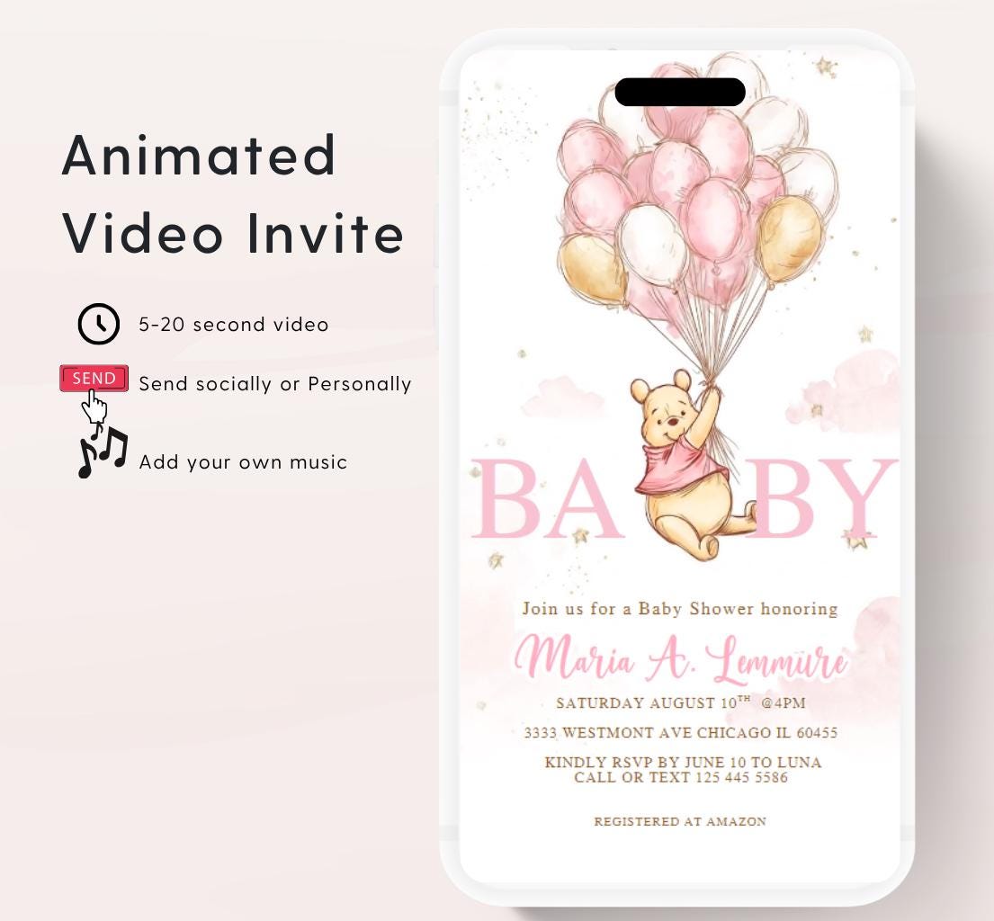 Winnie The Pooh Invitation, Winnie The Pooh Baby Shower Invitations, Winnie The Pooh Invitations Video invitation, Winnie baby shower-2