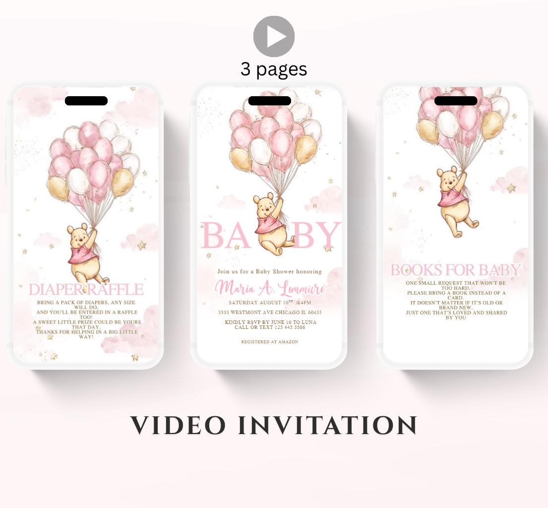 Winnie The Pooh Invitation, Winnie The Pooh Baby Shower Invitations, Winnie The Pooh Invitations Video invitation, Winnie baby shower-2