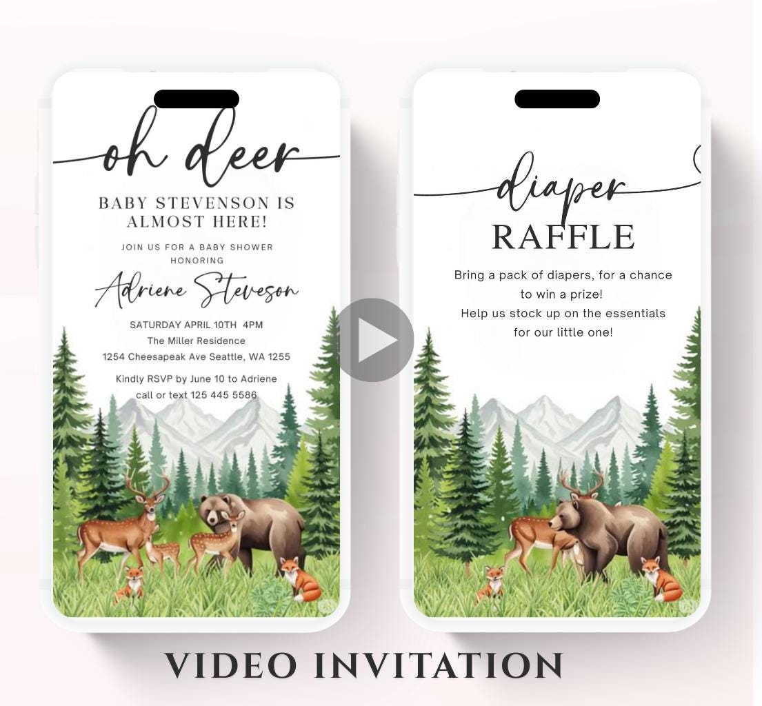 Animated Woodland Baby Shower Invitation, Boy Deer Baby Shower Invite, Woodland Animals Baby Shower, Greenery Boho invitation Woodland-5