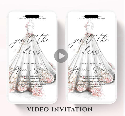 Wedding Dress Shopping mobile editable invitation, Video bridal party invite, Say yes to the dress Dress shopping invite-4