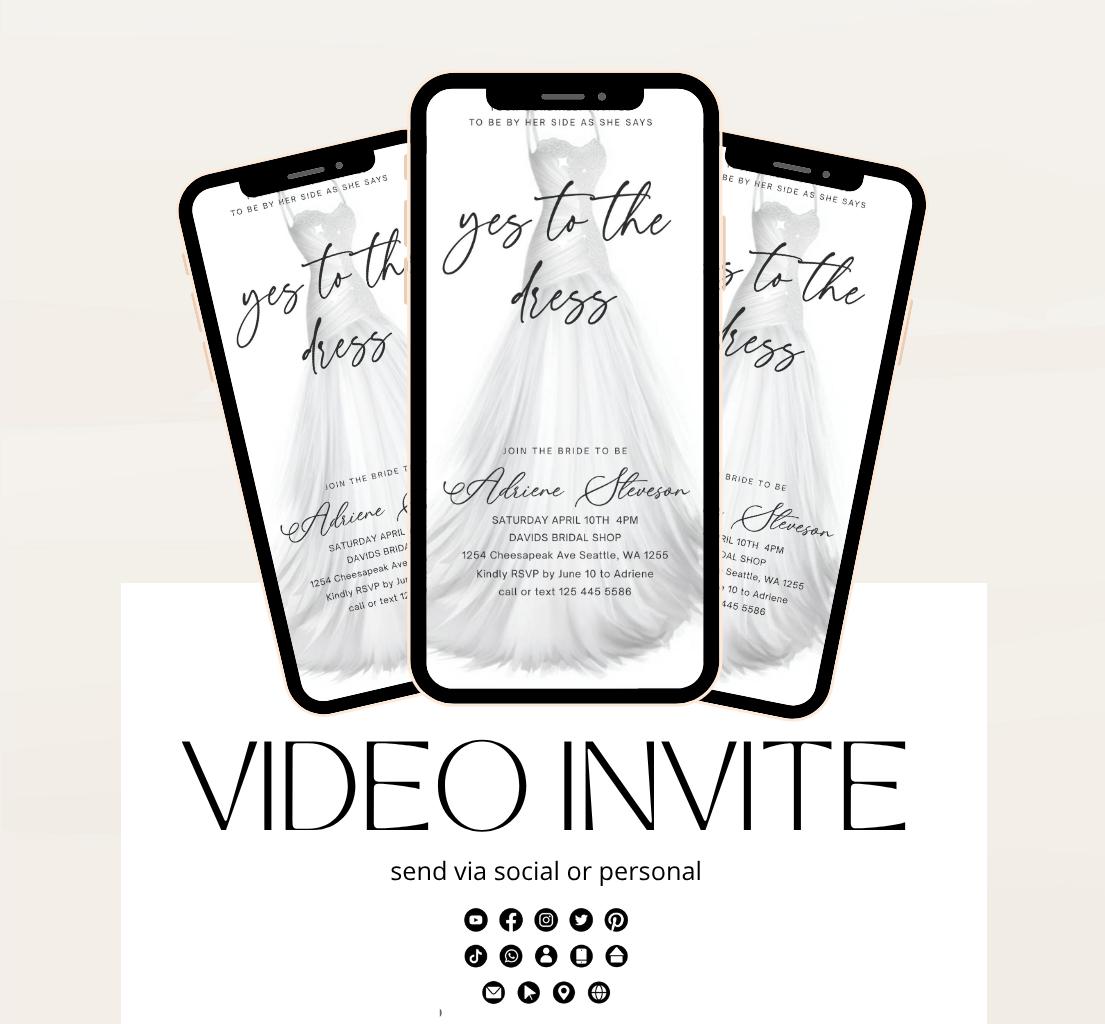 Wedding Dress Shopping mobile editable invitation, Video bridal party invite, Say yes to the dress Dress shopping invite-2