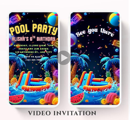 Pool party birthday invitation, pool party digital invitation, summer party invitation, birthday invitation, Pool invitation-1