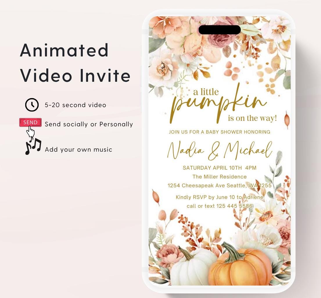 Animated Fall Baby Shower Invitation Little Pumpkin Baby Shower Invitation Autumn Baby Shower Fall Hello Baby Shower Gender Neutral Shower-2