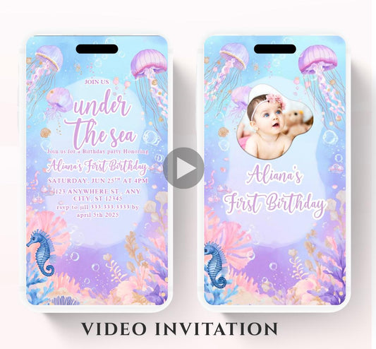 Mermaid Birthday Invitation, Mermaid Invite, Under the Sea Birthday Party, Glitter Birthday, Pink Birthday, Mermaid Party Video invitation-4