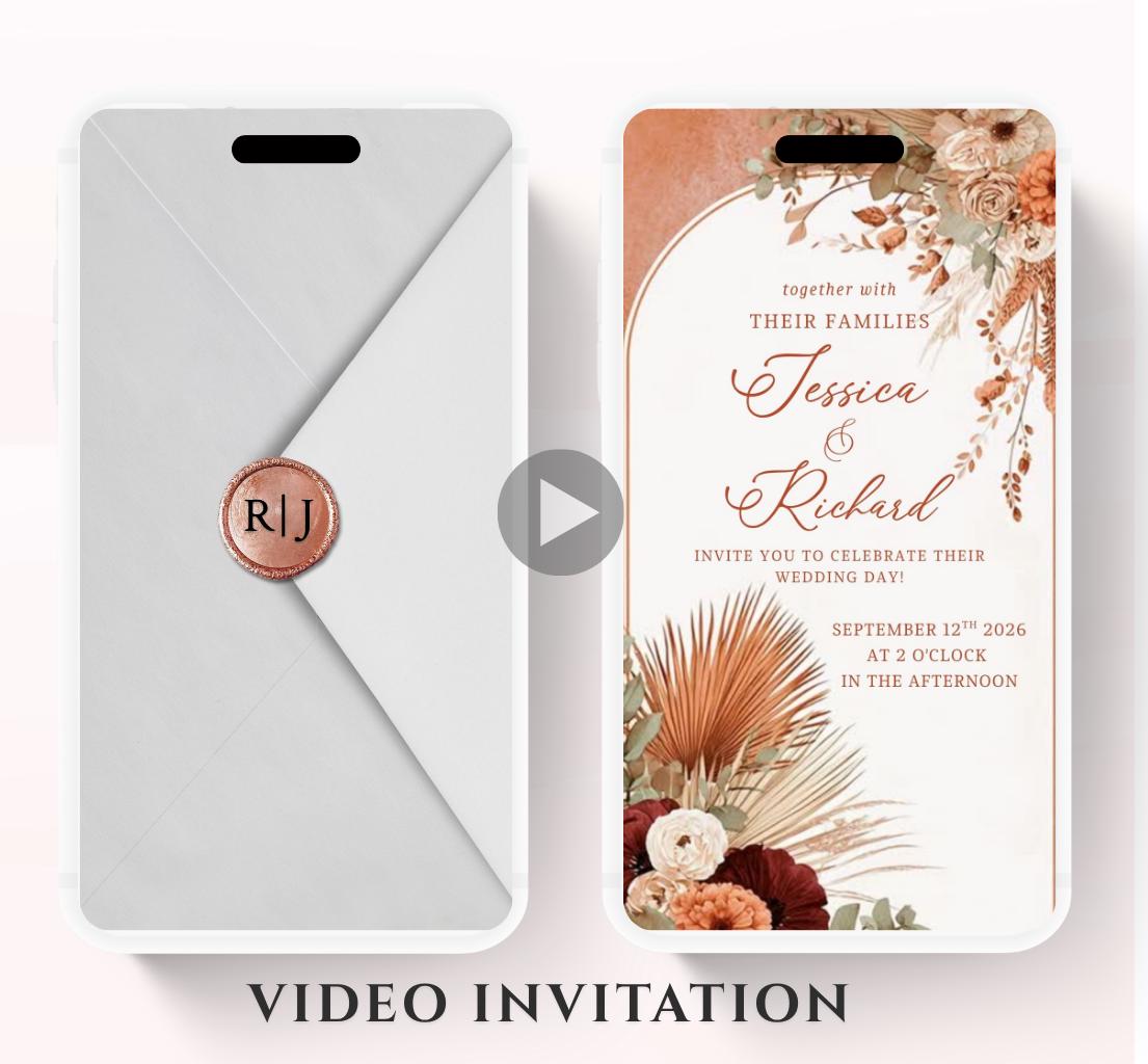 Animated Wedding invitation, Wedding Boho Terracotta Pampas invitation, wedding invitation template, Video Wedding invite, wedding invite-4