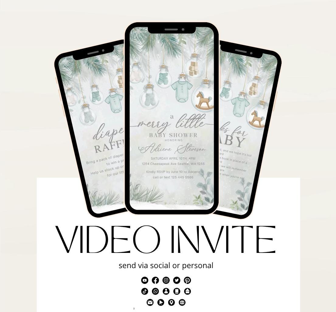 Winter Baby Shower Invitation Video, Merry Little Baby Shower Invite, Christmas baby shower invitation, winter baby invitation-9