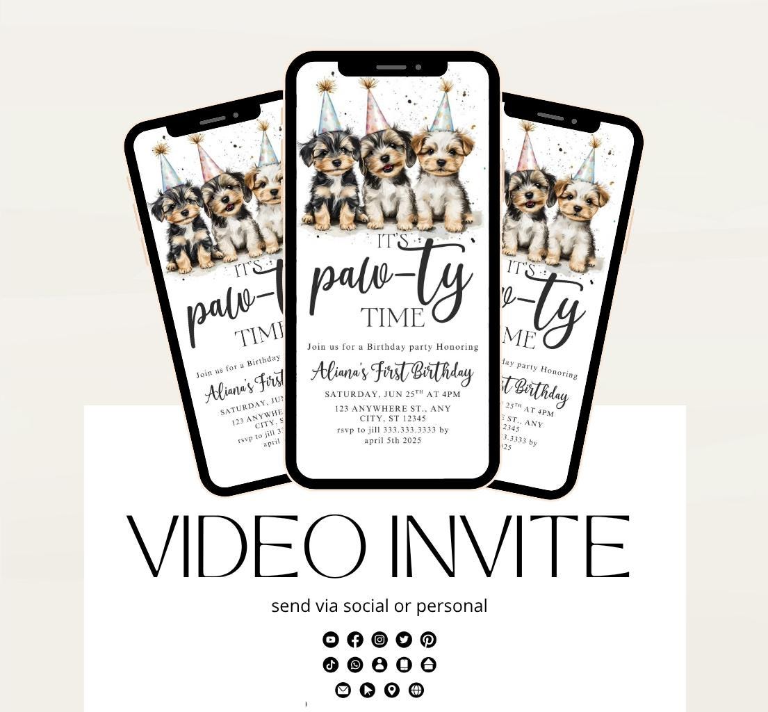 Animated Dog Invitation Puppy Party Invitation video Dog Pawty Invitation Dog Birthday Invitation Puppy Pawty Invitation Dog-1