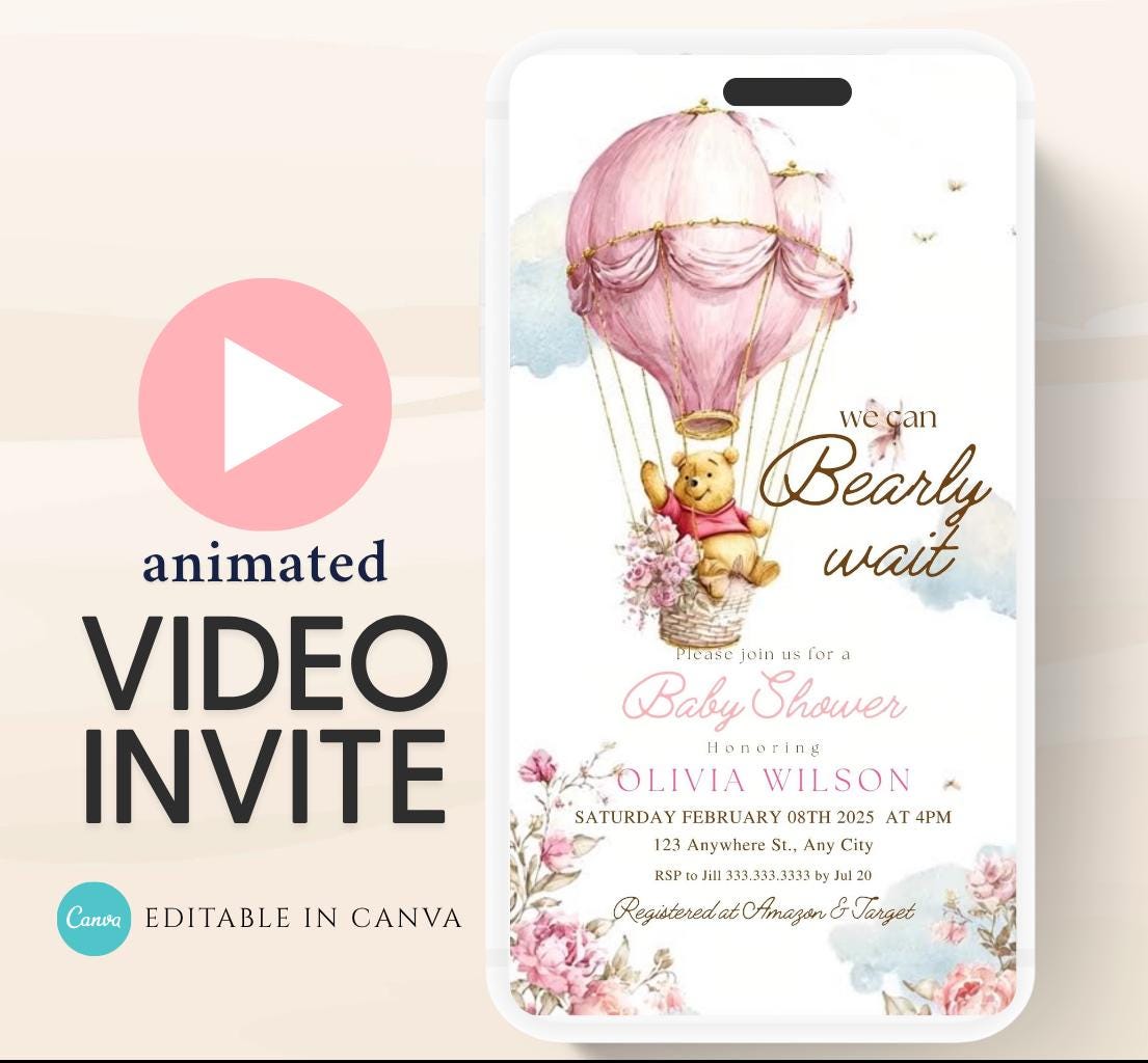 Winnie The Pooh Invitation, Winnie The Pooh Baby Shower Invitations, Winnie The Pooh Invitations Video invitation, Winnie baby shower-10