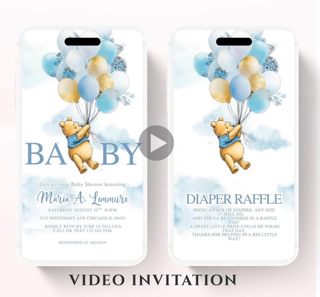 Winnie The Pooh Invitation, Boy Winnie The Pooh Baby Shower Invitations, Winnie The Pooh Invitations Video invitation, Winnie baby shower-6