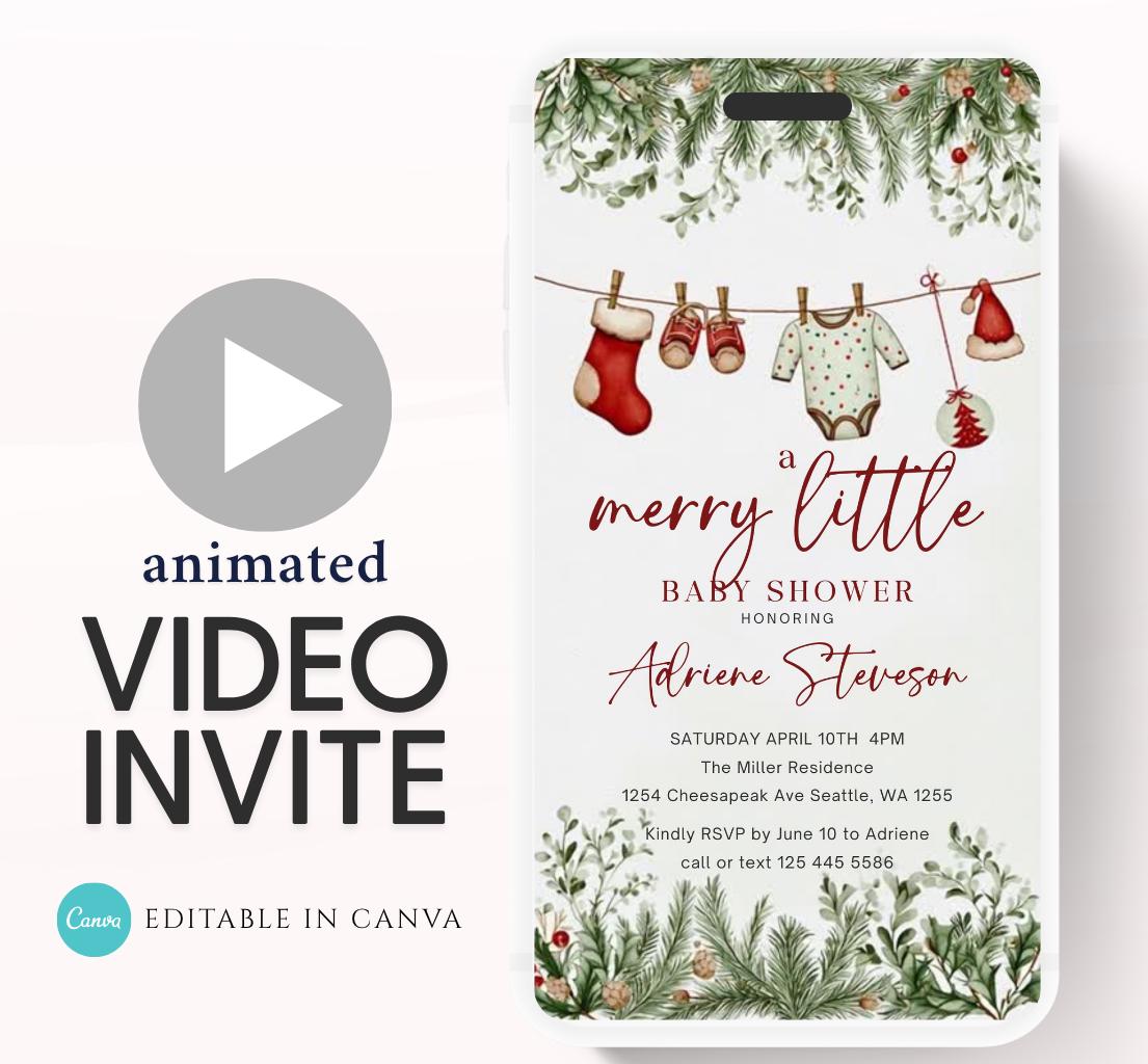 Winter Baby Shower Invitation Video, Merry Little Baby Shower Invite, Christmas baby shower invitation, winter baby invitation-3