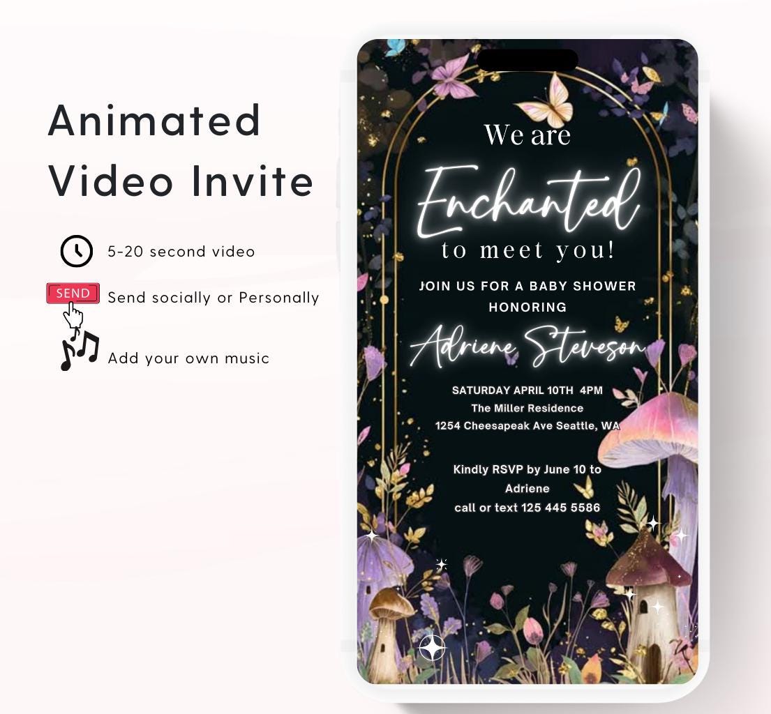 Butterfly Baby Shower Invitation animated, video Baby Shower Butterflies Invitation Enchanted Baby Shower invite Pink Butterflies-3