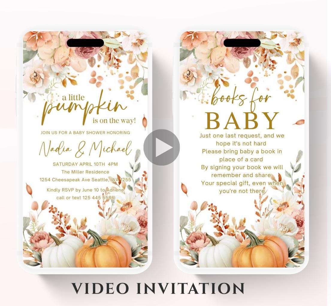 Animated Fall Baby Shower Invitation Little Pumpkin Baby Shower Invitation Autumn Baby Shower Fall Hello Baby Shower Gender Neutral Shower-2
