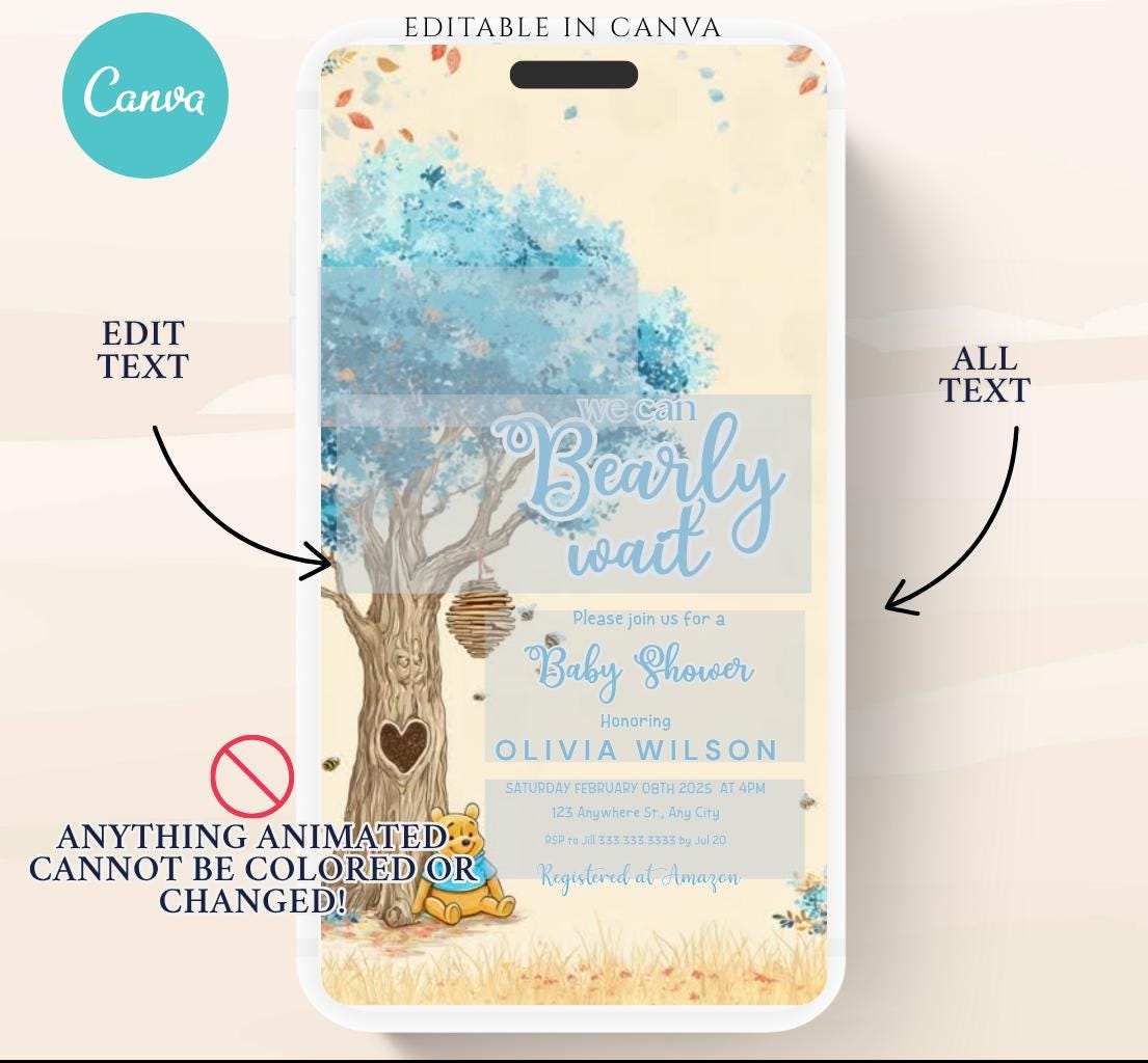 Blue Winnie shower Invitation, Winnie The Pooh Baby Shower Invitations, Winnie The Pooh Invitations Video invitation, Winnie baby shower-23