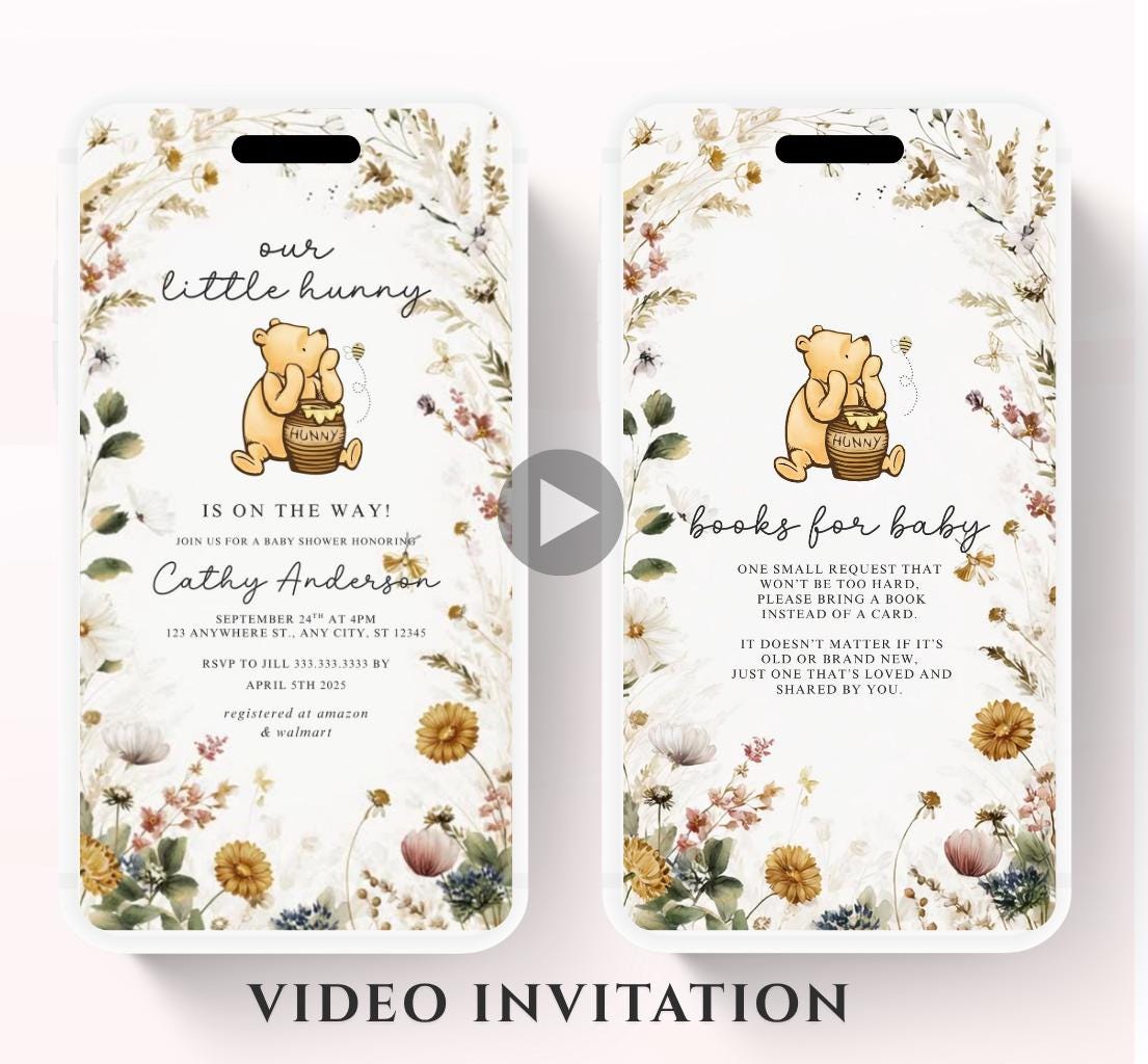 Winnie The Pooh Invitation, Winnie The Pooh Baby Shower Invitations, Winnie The Pooh Invitations Video invitation, Winnie baby shower-5