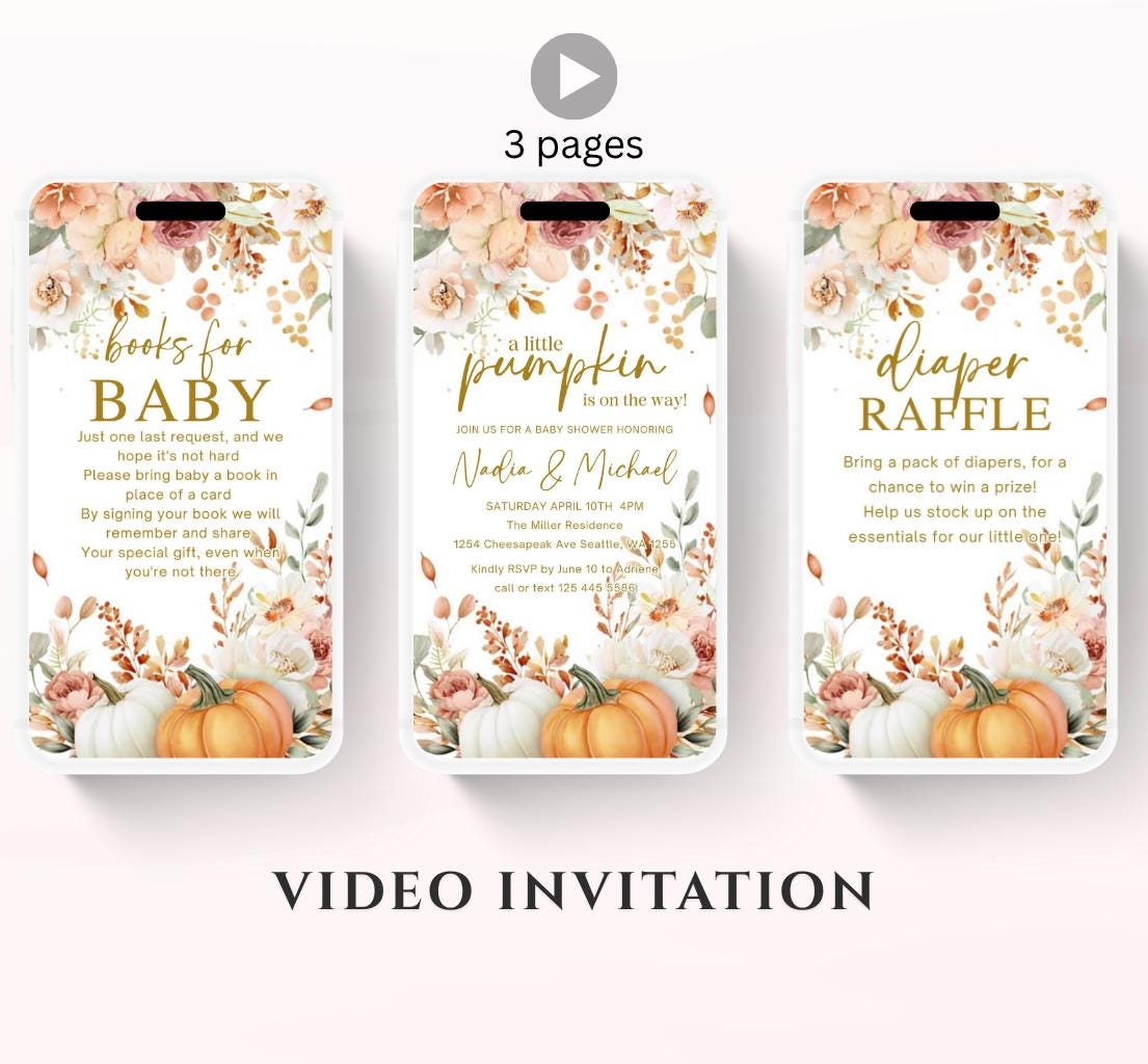 Animated Fall Baby Shower Invitation Little Pumpkin Baby Shower Invitation Autumn Baby Shower Fall Hello Baby Shower Gender Neutral Shower-2