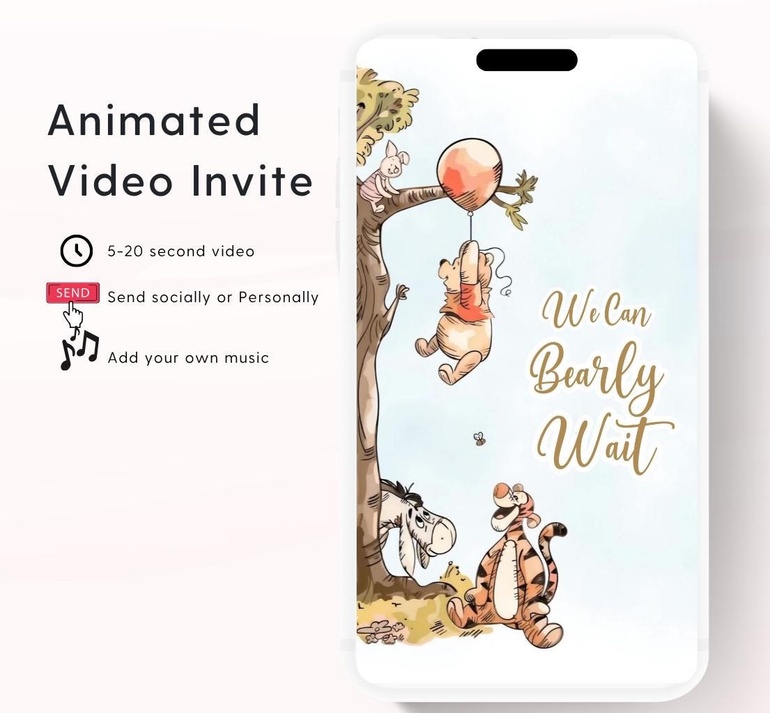 Winnie The Pooh Invitation, Winnie The Pooh Baby Shower Invitations, Winnie The Pooh Invitations Video invitation, Winnie baby shower-13