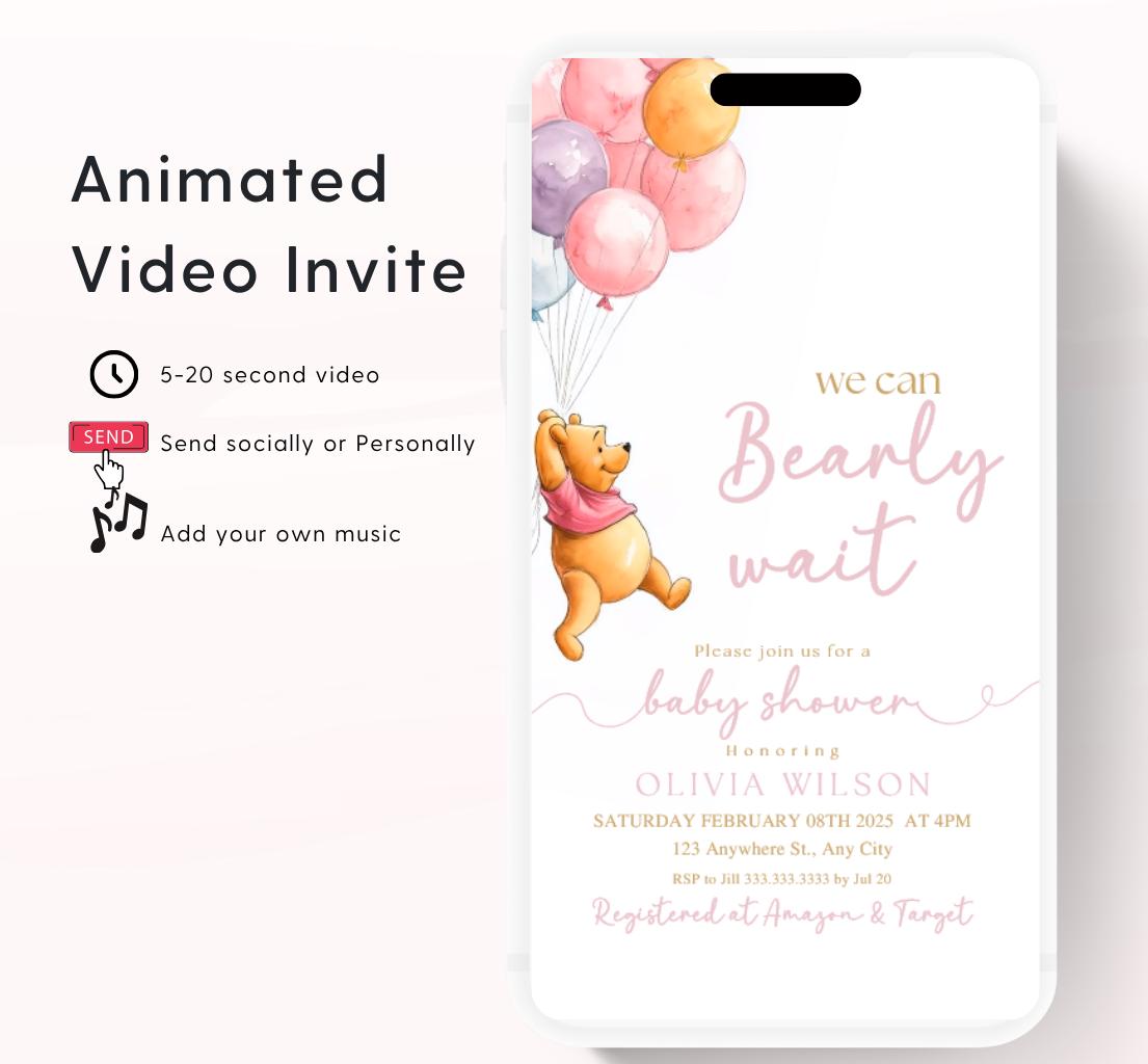 Winnie The Pooh Invitation, Winnie The Pooh Baby Shower Invitations, Winnie The Pooh Invitations Video invitation, Winnie baby shower-12