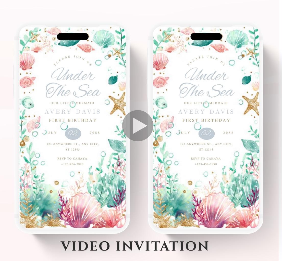 Animated Under The Sea Birthday Invitation, Editable Ocean Animals Party Invite, Magical Sea Life Invitation Sea Beach birthday invite-1