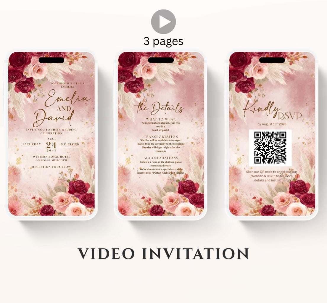 Pink and red floral Wedding invitation, Wedding invitation, wedding invitation template, Video Wedding invite, wedding invite-16