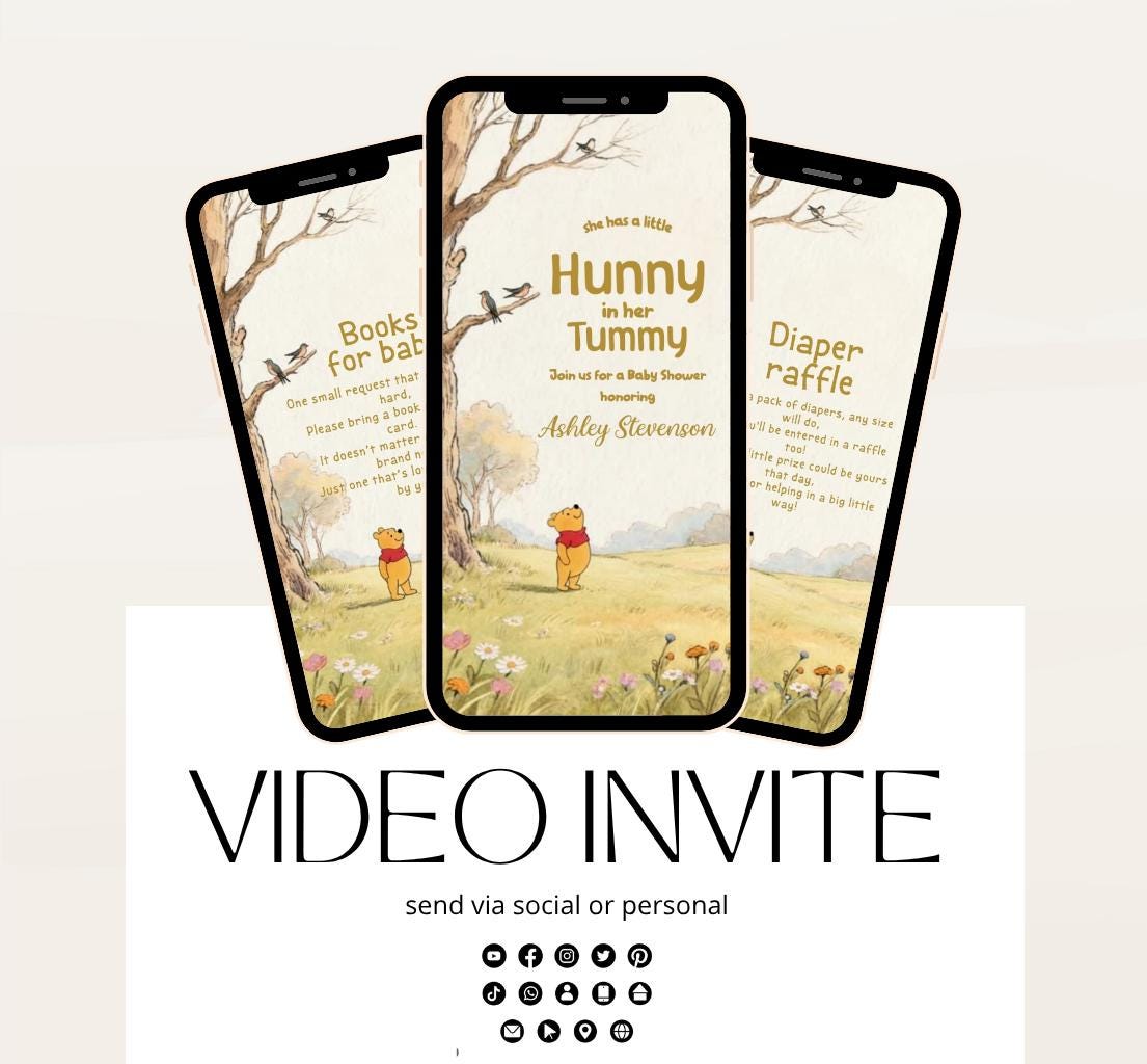 Winnie The Pooh Invitation, Winnie The Pooh Baby Shower Invitations, Winnie The Pooh Invitations Video invitation, Winnie baby shower-26