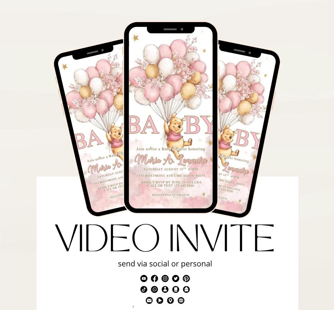 Winnie The Pooh Invitation, Winnie The Pooh Baby Shower Invitations, Winnie The Pooh Invitations Video invitation, Winnie baby shower-1