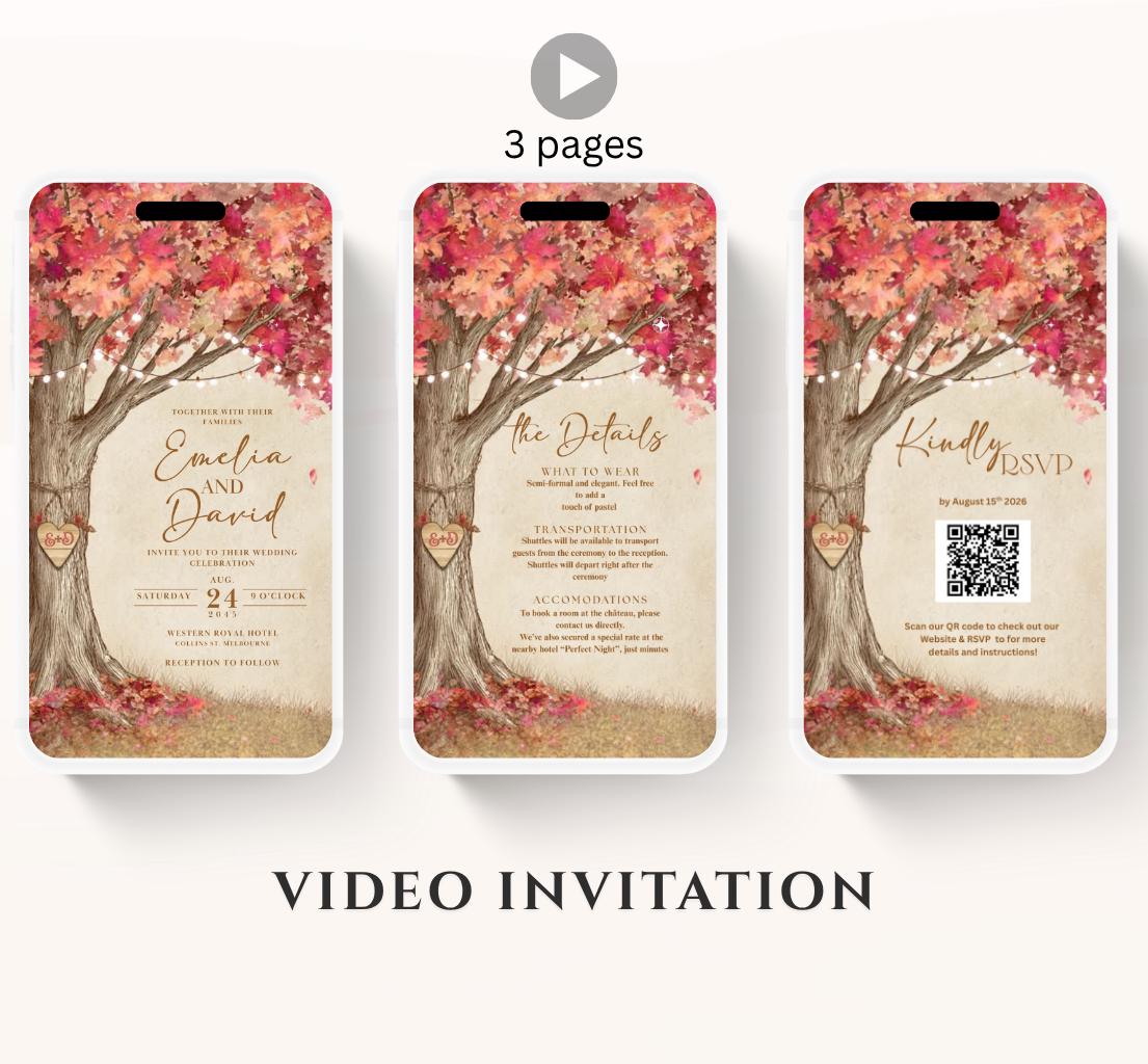 Pink Fall Love Tree Autumn Wedding invitation, Wedding invitation, wedding invitation template, Video Wedding invite, wedding invite-19
