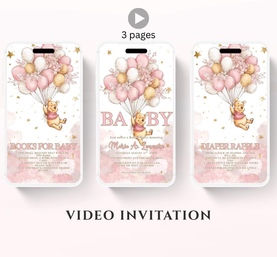 Winnie The Pooh Invitation, Winnie The Pooh Baby Shower Invitations, Winnie The Pooh Invitations Video invitation, Winnie baby shower-1