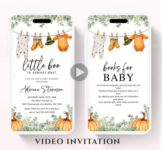 Video Little Boo Halloween Baby Shower Invitation, Gender Neutral Fall Invite, Spooky Ghost Baby Shower Invite Halloween boo invite-1