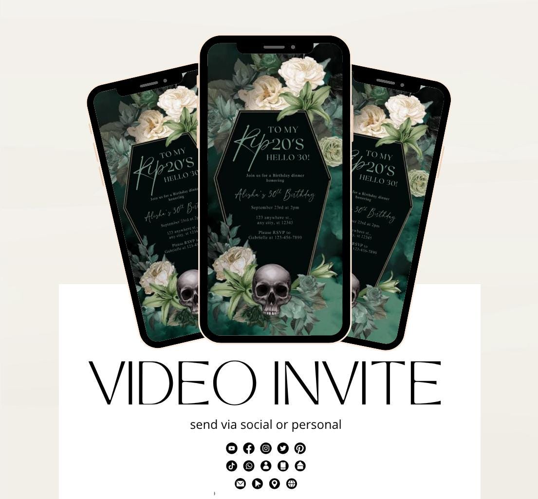 Animated 30th Evite Birthday for Adult Invite, Modern 30th Birthday Invite, Digital Animated Rip 20's Digital Halloween 30th Birthday-15