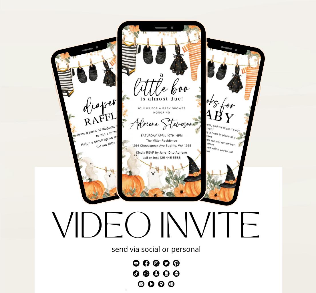 Video Little Boo Halloween Baby Shower Invitation, Gender Neutral Fall Invite, Spooky Ghost Baby Shower Invite Halloween boo invite-3