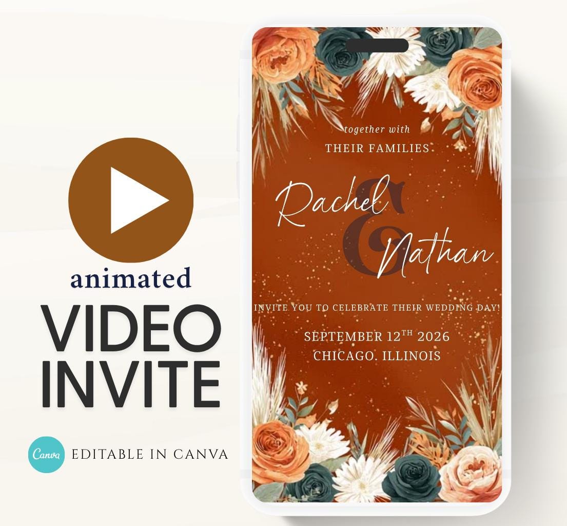 Navy blue and order floral Wedding invitation, Wedding invitation, wedding invitation template, Video Wedding invite, wedding invite-14