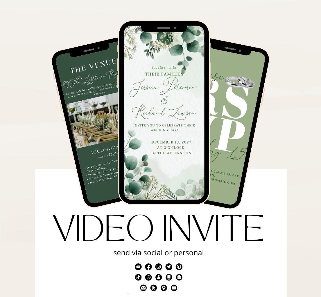 Animated Wedding invitation, Wedding Greenery Eucalyptus invitation, wedding invitation template, Video Wedding invite, wedding invite-3