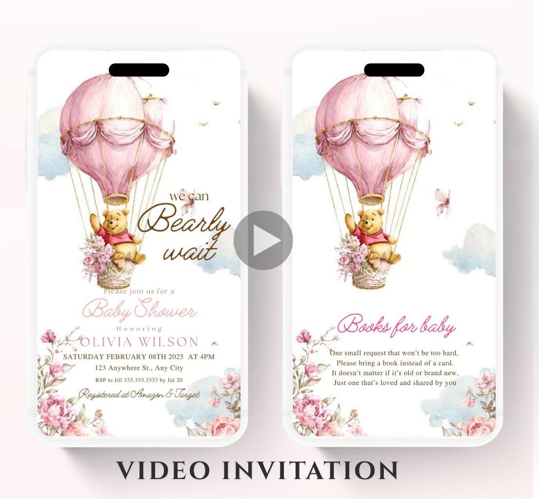 Winnie The Pooh Invitation, Winnie The Pooh Baby Shower Invitations, Winnie The Pooh Invitations Video invitation, Winnie baby shower-10