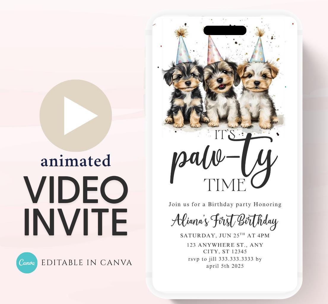 Animated Dog Invitation Puppy Party Invitation video Dog Pawty Invitation Dog Birthday Invitation Puppy Pawty Invitation Dog-1