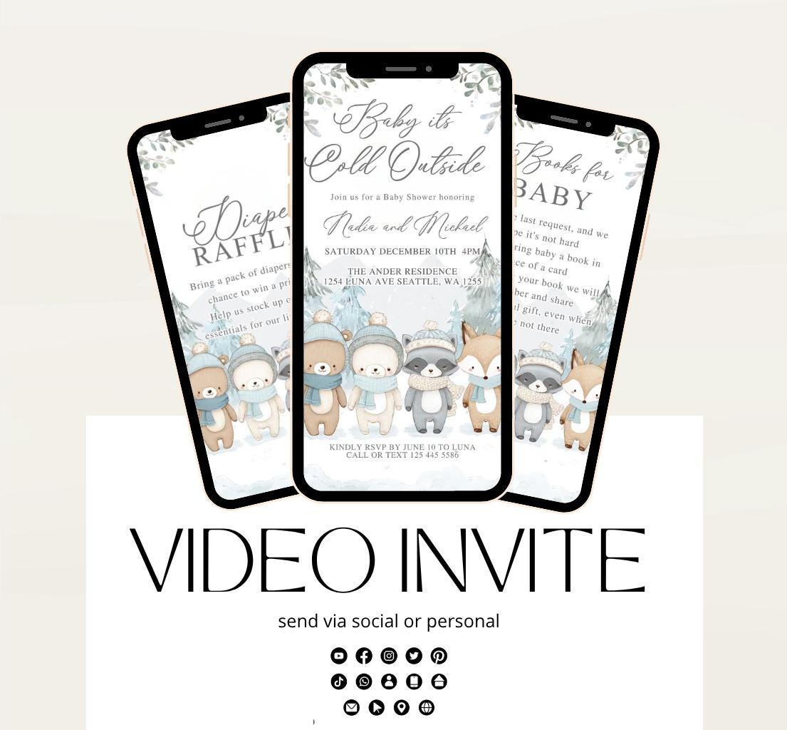 Winter woodland baby shower invitation, Winter baby invitation, Little snowflake, Baby its cold outside, baby shower invitation- Animated 2