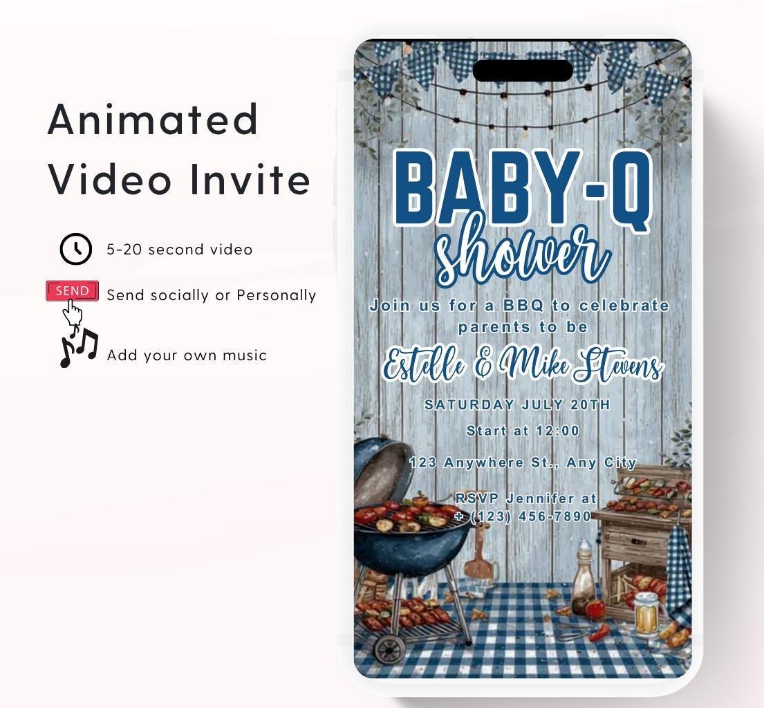 Animated BBQ Baby Shower Invitation, Backyard Baby Shower Invite, Baby-q Baby Shower, Gender Neutral Invite Digital Editable Canva -2
