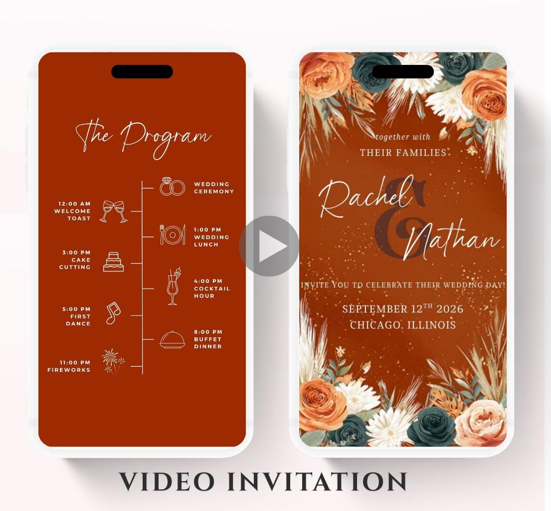 Navy blue and order floral Wedding invitation, Wedding invitation, wedding invitation template, Video Wedding invite, wedding invite-14