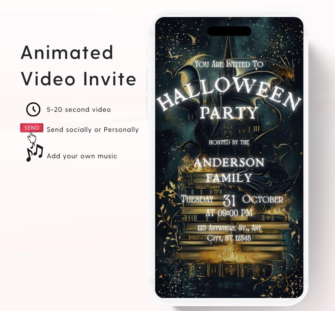 Video Dragons Halloween Invitations Halloween Party Invite dragons Adults Halloween Costume party Invite Editable Digital Download-2