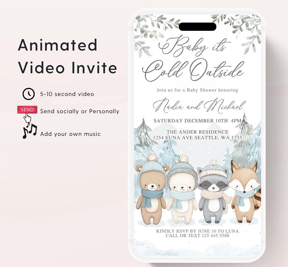 Winter woodland baby shower invitation, Winter baby invitation, Little snowflake, Baby its cold outside, baby shower invitation- Animated 2