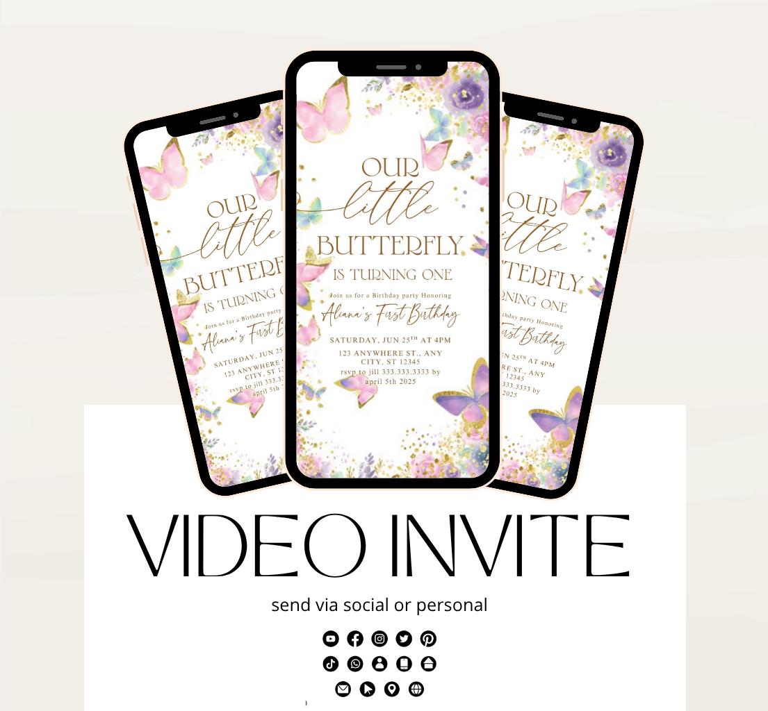 Butterfly Birthday Invitation, Floral Butterfly Invitation, Whimsical Floral Butterfly, Floral Butterfly Garden, Animated-1