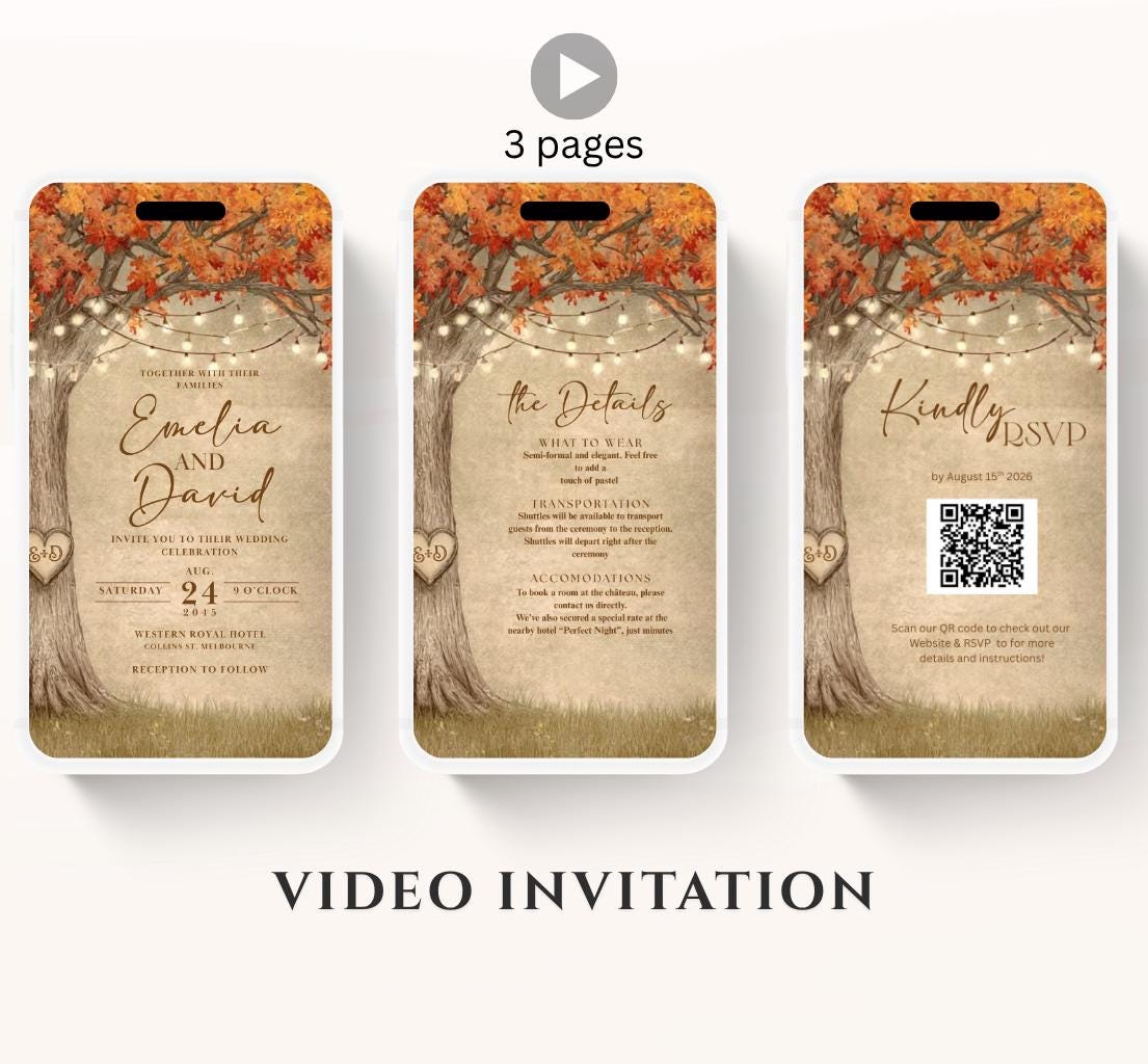 Fall Love Tree Autumn Wedding invitation, Wedding invitation, wedding invitation template, Video Wedding invite, wedding invite-17