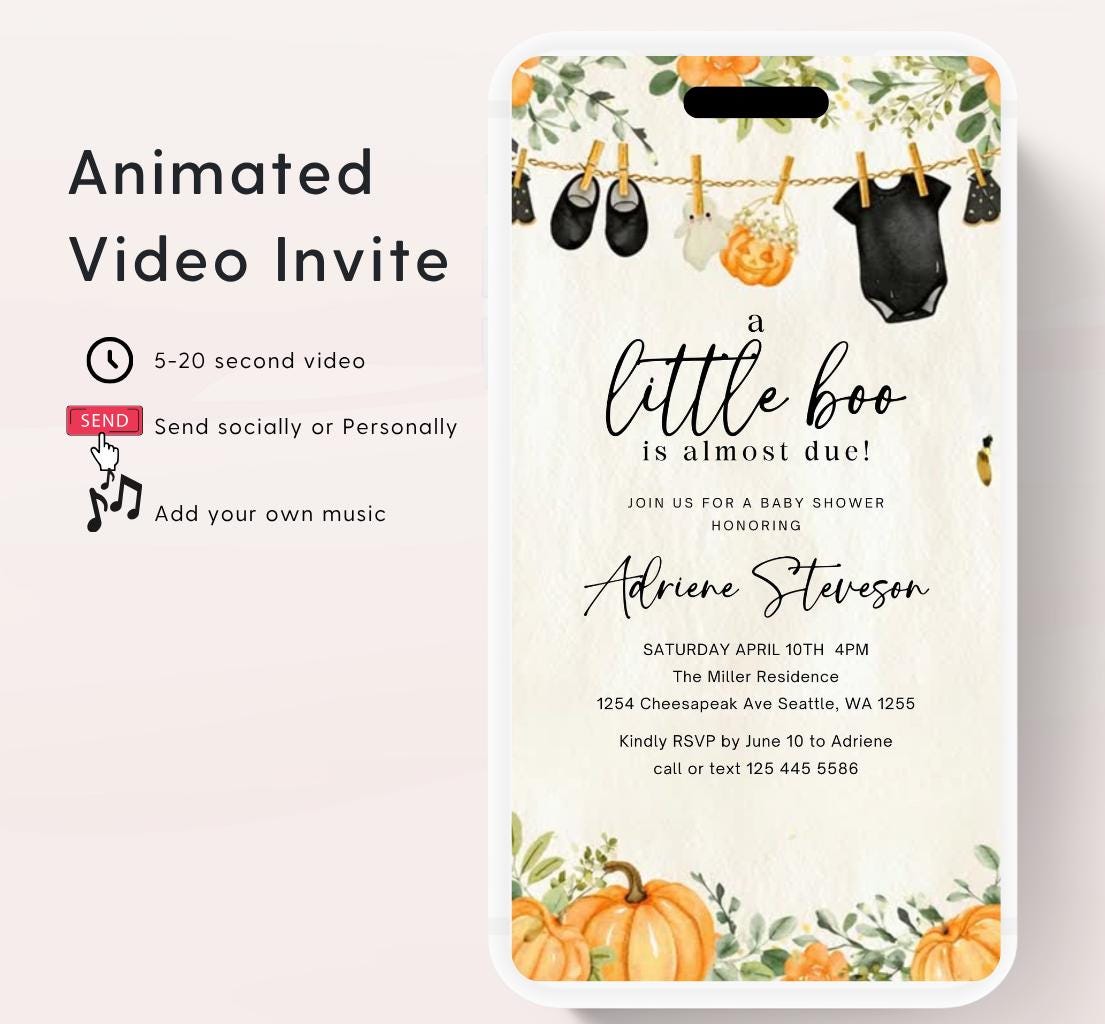 Video Little Boo Halloween Baby Shower Invitation, Gender Neutral Fall Invite, Spooky Ghost Baby Shower Invite Halloween boo invite-4