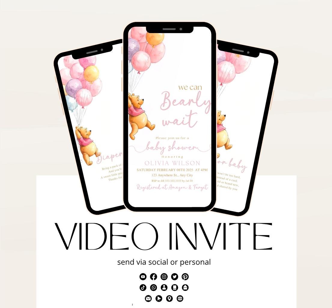 Winnie The Pooh Invitation, Winnie The Pooh Baby Shower Invitations, Winnie The Pooh Invitations Video invitation, Winnie baby shower-12